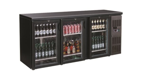 Gastro Barkühlschränk 537L mit Glastür - Schwarz