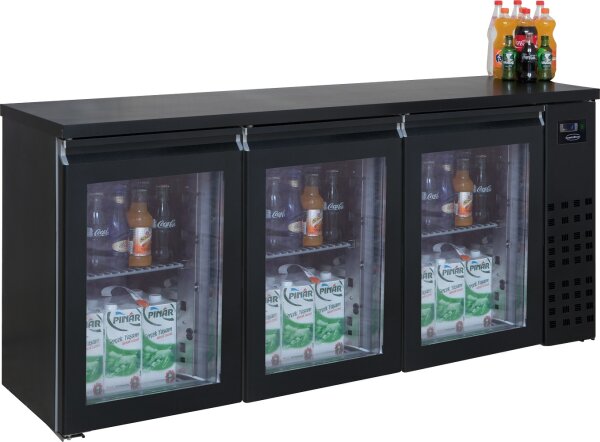 Gastro Barkühlschränk 500L mit Glastür - Schwarz