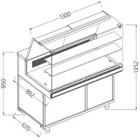 Statische warm-kalte Snackvitrine _Hohe Glas, Gruppe auf...