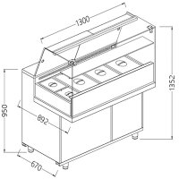 Vitrine Snack Salatette_Hohe Glasscheiben, mit Gruppe