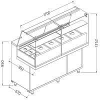 Vitrine Snack Salatette_Hohe Glasscheiben, mit Gruppe