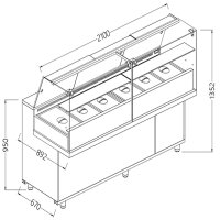 Vitrine Snack Salatette_Hohe Glasscheiben, mit Gruppe