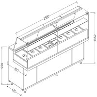 Vitrine Snack Salatette_Hohe Glasscheiben, mit Gruppe