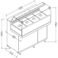 Vitrine Snack Salatette_niedriges Glasscheiben, mit Gruppe