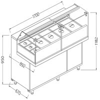 Saladette snack display counters_low glass, unit at distance